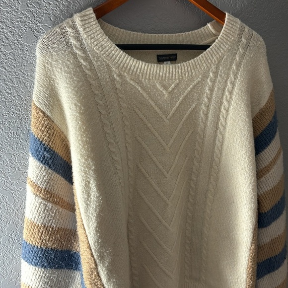 Harper & Liv Cream Knit Striped Crewneck Sweater - Picture 3 of 9